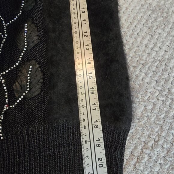 Vtg 80s/90s Nordstrom Angora Blend Sweater Black Beaded Leaf Glam Dynasty Small - Picture 8 of 8